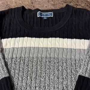Karen Scott Striped Cable Knit Crewneck